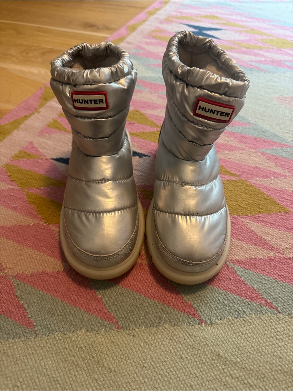 Hunter Kids Cuddles Metallic Silver Puffer Snow Boots